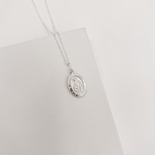 Colar pingente medalha dupla face São Benedito e cruz 16mm corrente cadeadinho 45cm