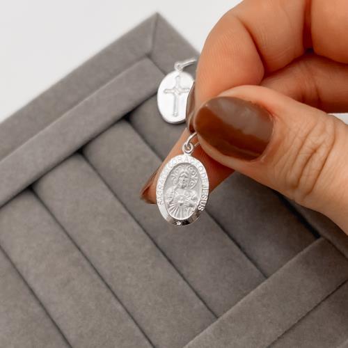 Pingente medalha dupla face Sagrado Coração de Jesus e cruz 16mm 