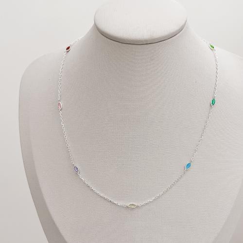 Colar entremeios zircônias navetes coloridas 6mm corrente cartier 45cm