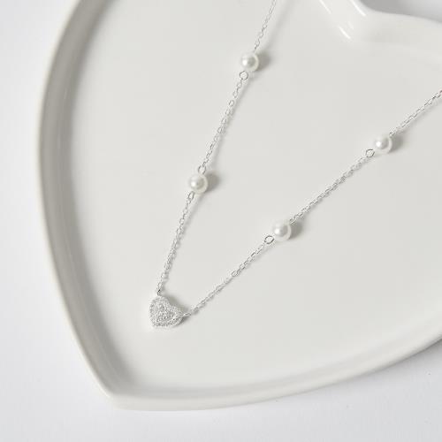 Colar entremeio coração cravejado e pérolas 5mm corrente cadeado 40+5cm