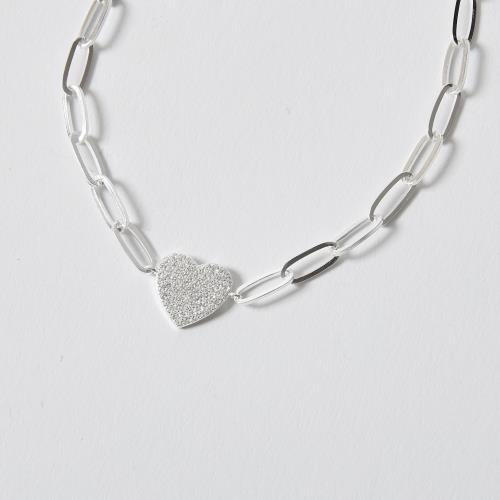 Pulseira entremeio coração cravejado 12mm corrente cartier 16+5cm