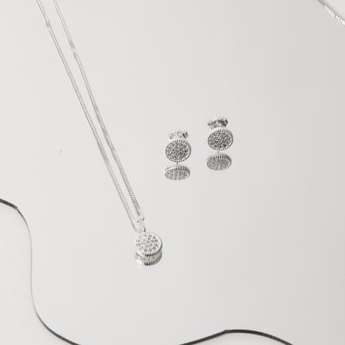 Conjunto brinco e colar botão cravejado 8mm 40cm