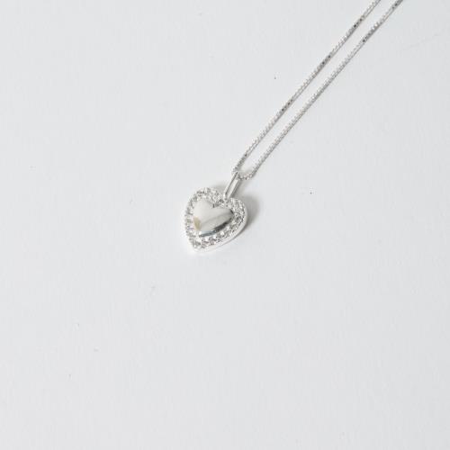 Colar pingente coração borda cravejada 11mm 45cm