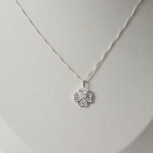 Colar pingente trevo com zircônia coração e cravejado 11mm 45cm