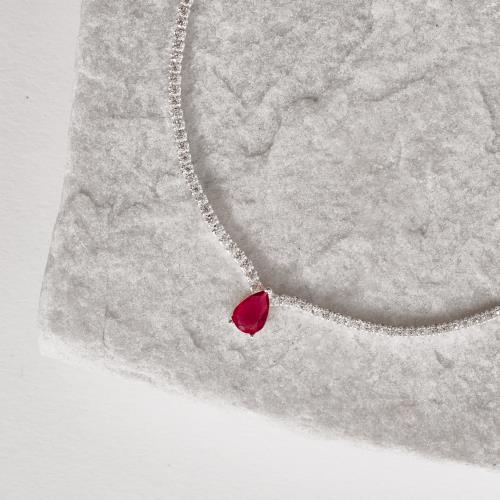 Colar Riviera 1.7 com zircônia gota rubi 7mm 40+5cm