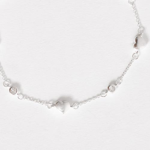 Pulseira entremeios zircônia e coração 16+5cm