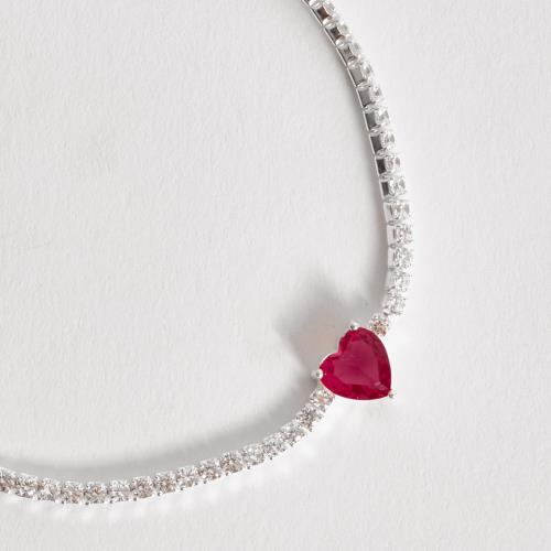 Pulseira Riviera 2.1 com zircônia coração rubi 16+4cm