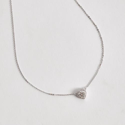 Colar pingente coração cravejado com moissanite cristal 6.5mm corrente cadeadinho 45cm ródio