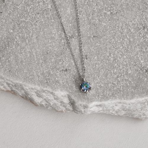 Colar pingente moissanite rainbow green 6.5mm corrente cadeadinho 45cm ródio