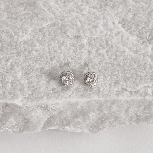 Brinco moissanite cristal 5mm com cravejado ródio