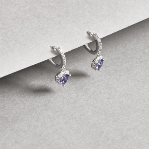 Argola click cravejada 11mm pingente zircônia coração lilás