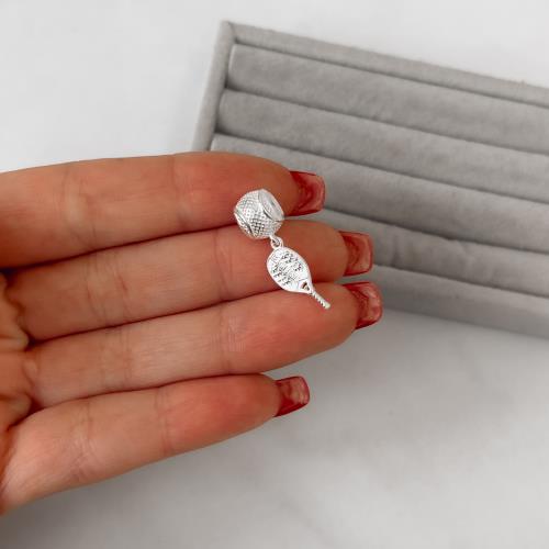 Berloque separador bola 3D pingente raquete beach tenis 14mm