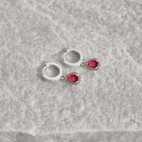 Argola click cravejada 11mm pingente zircônia gota rubi