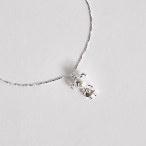 Colar pingente menina com pérola e zircônia 16mm 45cm
