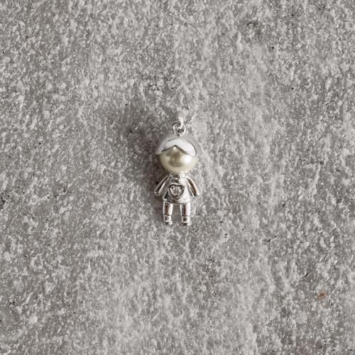 Pingente menino com pérola e zircônia 17mm