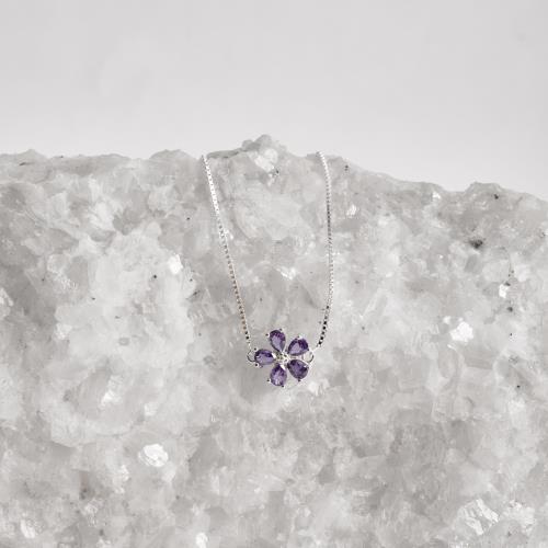Pulseira entremeio flor cravejada ametista 11mm 16+4cm