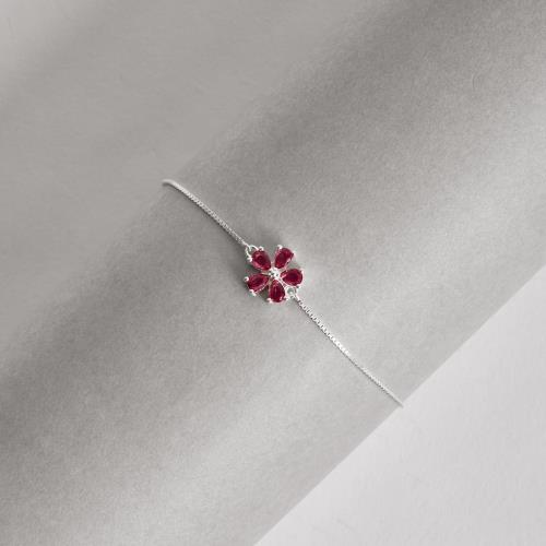 Pulseira entremeio flor cravejada rubi 11mm 16+4cm