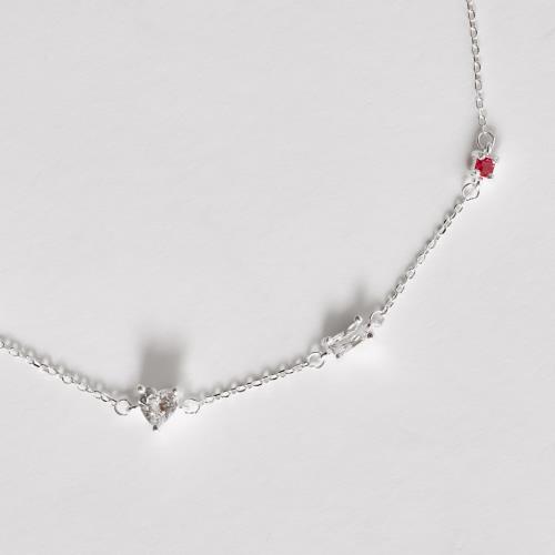 Pulseira entremeios zircônias quadrada rubi, retangular e coração cristal 16+4cm