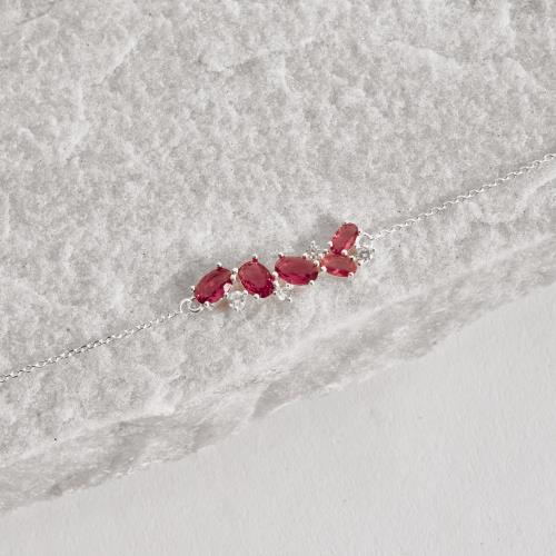 Pulseira entremeio zircônias redonda e oval cereja 27mm 16+4cm