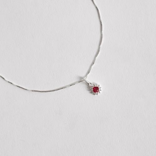 Colar pingente zircônia redonda cereja com cravejado 7mm 45cm