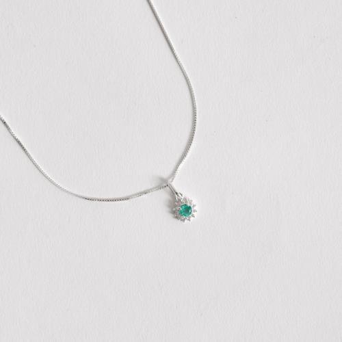 Colar pingente zircônia redonda acqua com cravejado 7mm 45cm