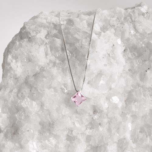 Colar zircônia losango rosa 10mm 45cm