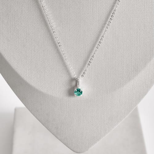 Colar pingente zircônia redonda acqua 5mm elo cravejado corrente cadeadinho 40cm