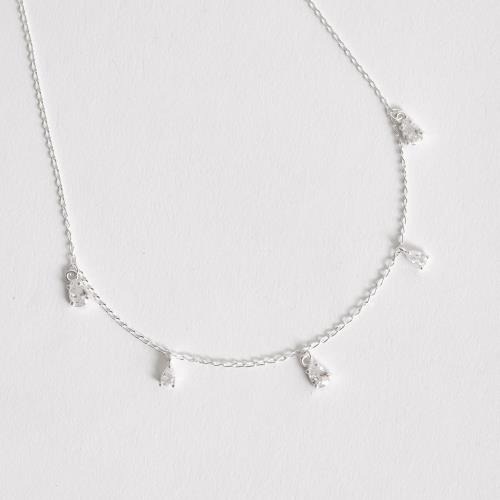 Colar pingentes zircônias gota 5 e 6mm corrente grumet 45cm