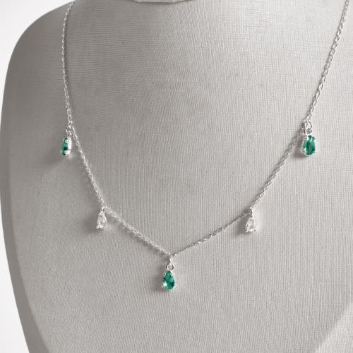 Colar pingentes zircônias gota cristal 5mm e acqua 6mm corrente grumet 45cm