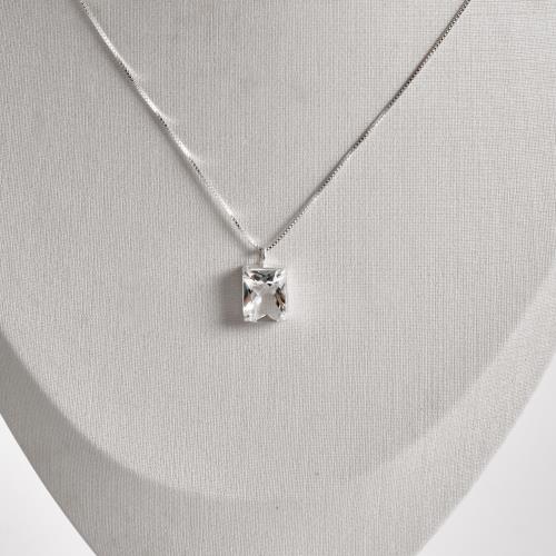 Colar pingente zircônia retangular cristal 10mm 45cm