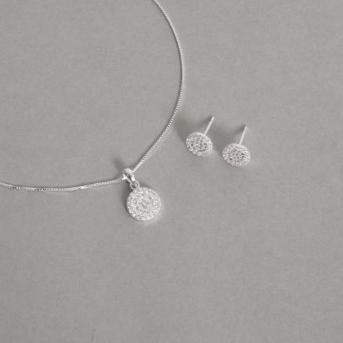 Conjunto brinco e colar círculo todo cravejado 10mm 45cm