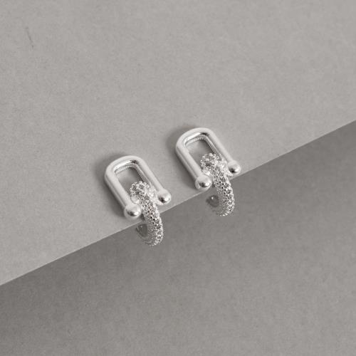 Brinco meia argola cravejada com elo 16mm tarraxa