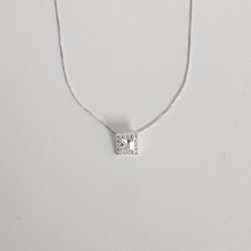 Colar pingente zircônia quadrada com cravejado 10mm 45cm