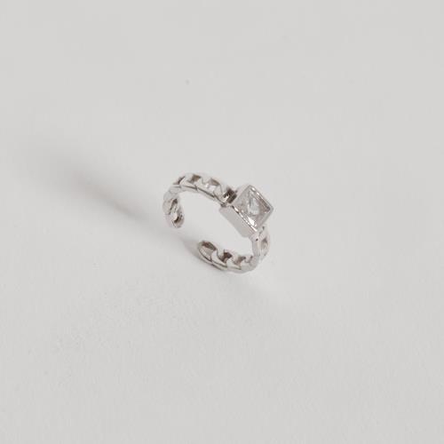 Anel aberto corrente com zircônia quadrada