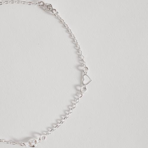 Pulseira entremeios zircônias e coração vazado 6mm 19cm