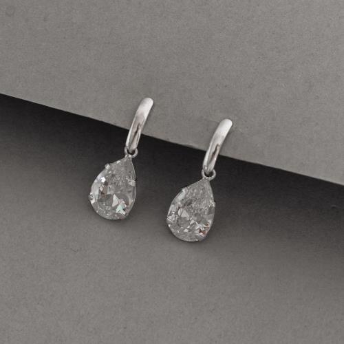 Brinco base com zircônia gota cristal 12mm