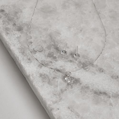 Conjunto brinco e colar zircônia redonda 6mm 40cm