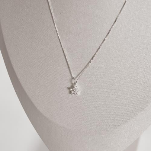 Colar pingente flor com zircônias 8mm 40cm