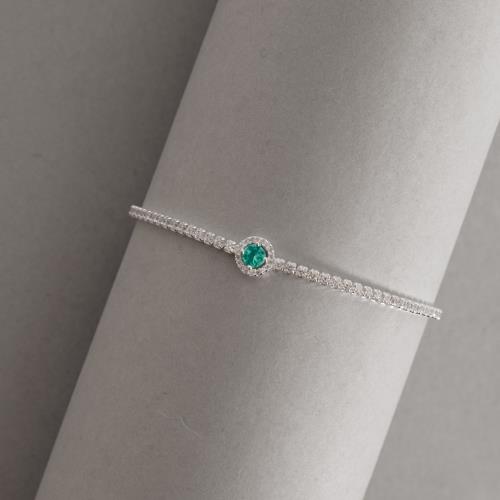 Pulseira Riviera 2mm com círculo vazado cravejado turmalina 16+4cm