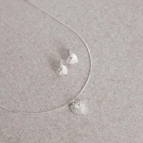 Conjunto brinco e colar zircônia coração cristal com duplo cravejado 10mm 45cm