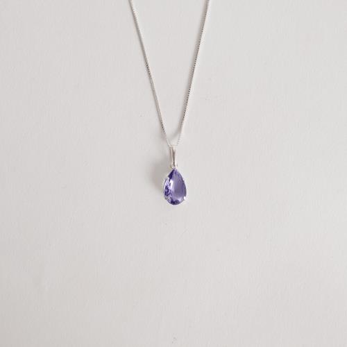 Colar pingente zircônia gota roxo 12mm 45cm