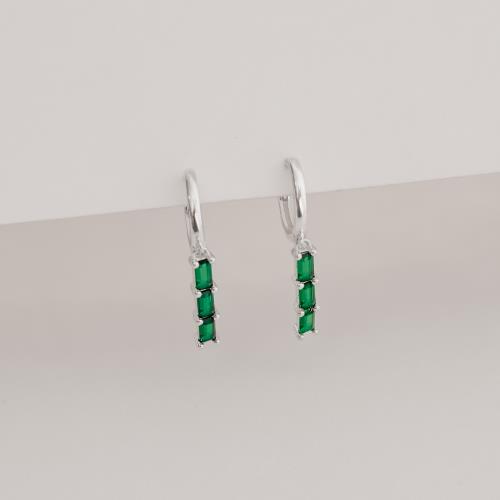 Argola click 12mm pingente zircônias retangulares esmeralda