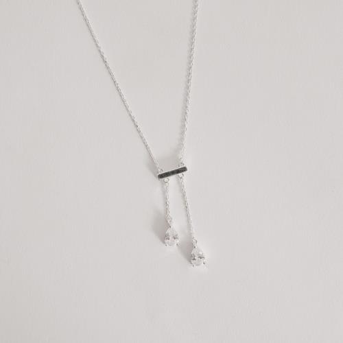 Colar entremeio bastão cravejado com pingentes zircônias gota 7mm 40+5cm