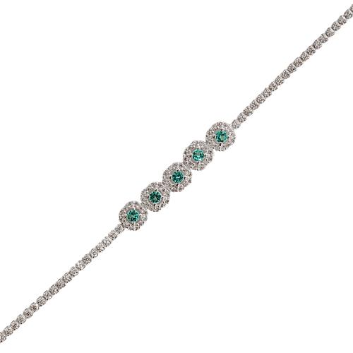 Pulseira Riviera entremeio quadrados cravejados detalhe turmalina 16+4cm