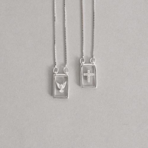 Escapulário placas Espirito Santo e cruz cravejada v15 60cm