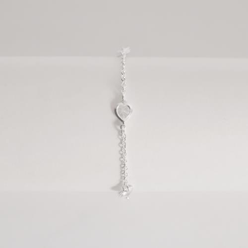 Pulseira entremeio zircônias coração 7mm corrente elo português