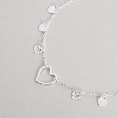 Pulseira entremeio coração vazado pingentes corações liso e vazado com vinco