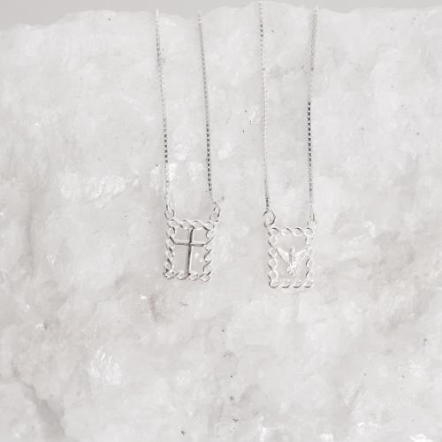 Escapulário medalhas trançadas cruz e Espírito Santo com zircônia v15 60cm