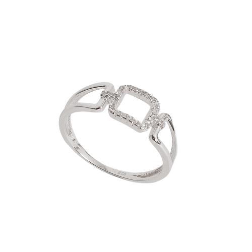 Anel quadrado vazado cravejado com elos