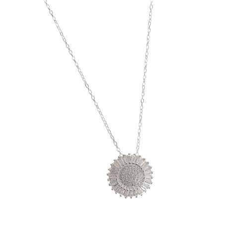 Colar pingente flor cravejada trabalhada 17mm corrente cadeado 40+5cm